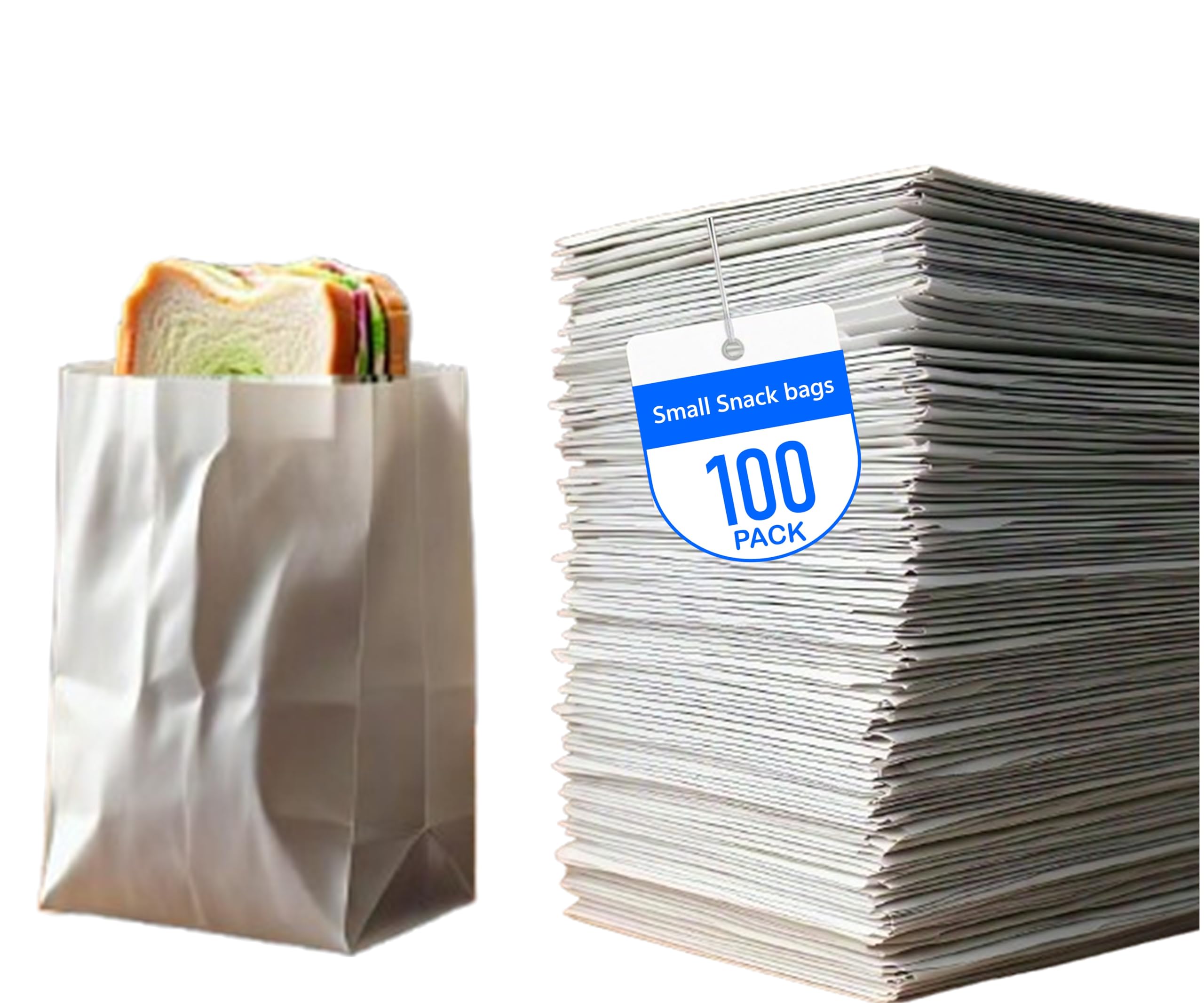 2LB White Paper Lunch Bags - Pack of 100 Durable, Recyclable, and Biodegradable Snack Bags for Food Storage (4.2" X 2.4" X 7.8")- Great for Lunch,
