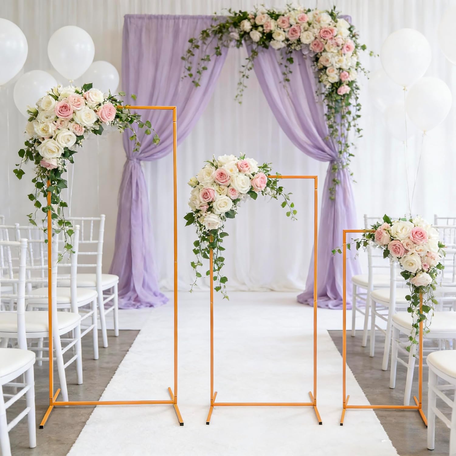 3Pcs Square Gold Garden Arch Arbor Trellis Outdoor Steel Arbor Metal Archway for Climbing Plants & Flowers, Wedding Arch for Party Ceremony Wedding Decoration Outdoor Lawn Patio Décor