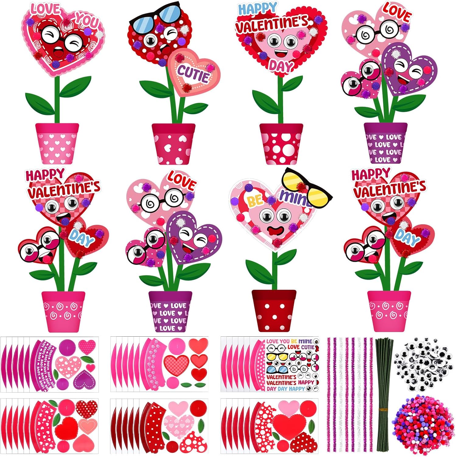 36 Set Valentine's Day Flowers Craft Kit 3D Make Your Own Standing Heart Pot Crafts DIY Paper Craft Set Gift for Galentines DIY Home Activities(Cute)