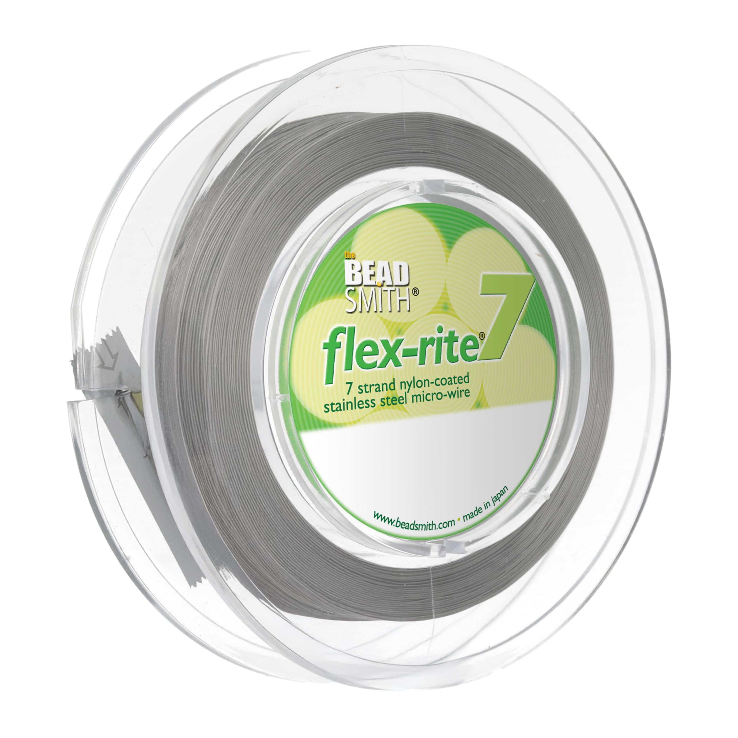 The Beadsmith Alambre para bisutería Flex-Rite - Alambre de acero inoxidable recubierto de nailon de 7 hebras, 0,014" (0,35 mm) de diámetro, transparente, carrete de 1000 pies.