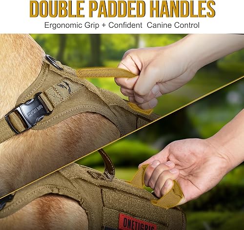 Miniatura 4 de OneTigris Arnés táctico de metal completo con hebilla para perros grandes chaleco sin tirones con paneles de gancho y bucle chaleco militar