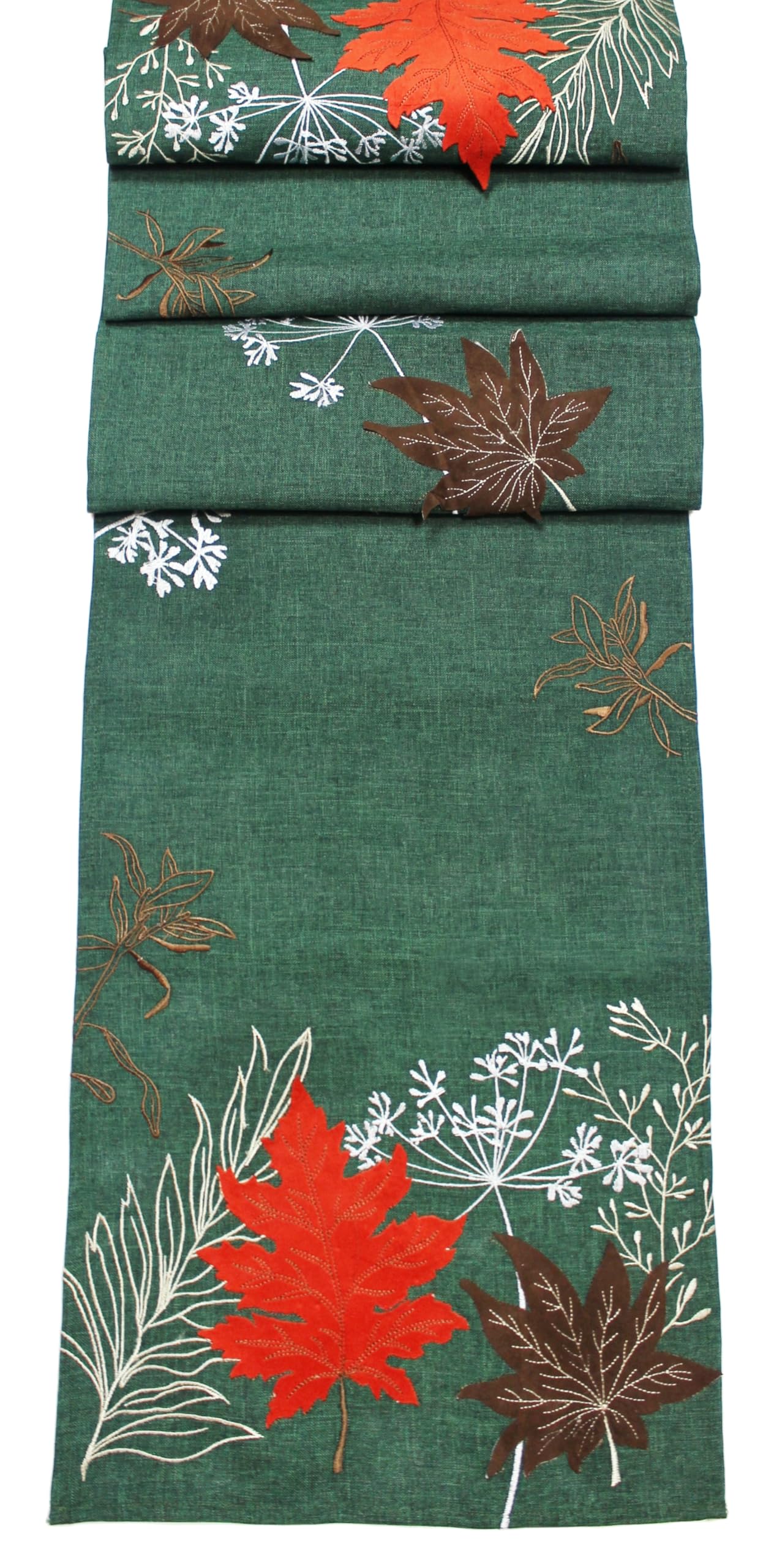 Peggy Wilkins Green/Multicolour Autumn Meadow Embroidered Table Runner 14" X 75"