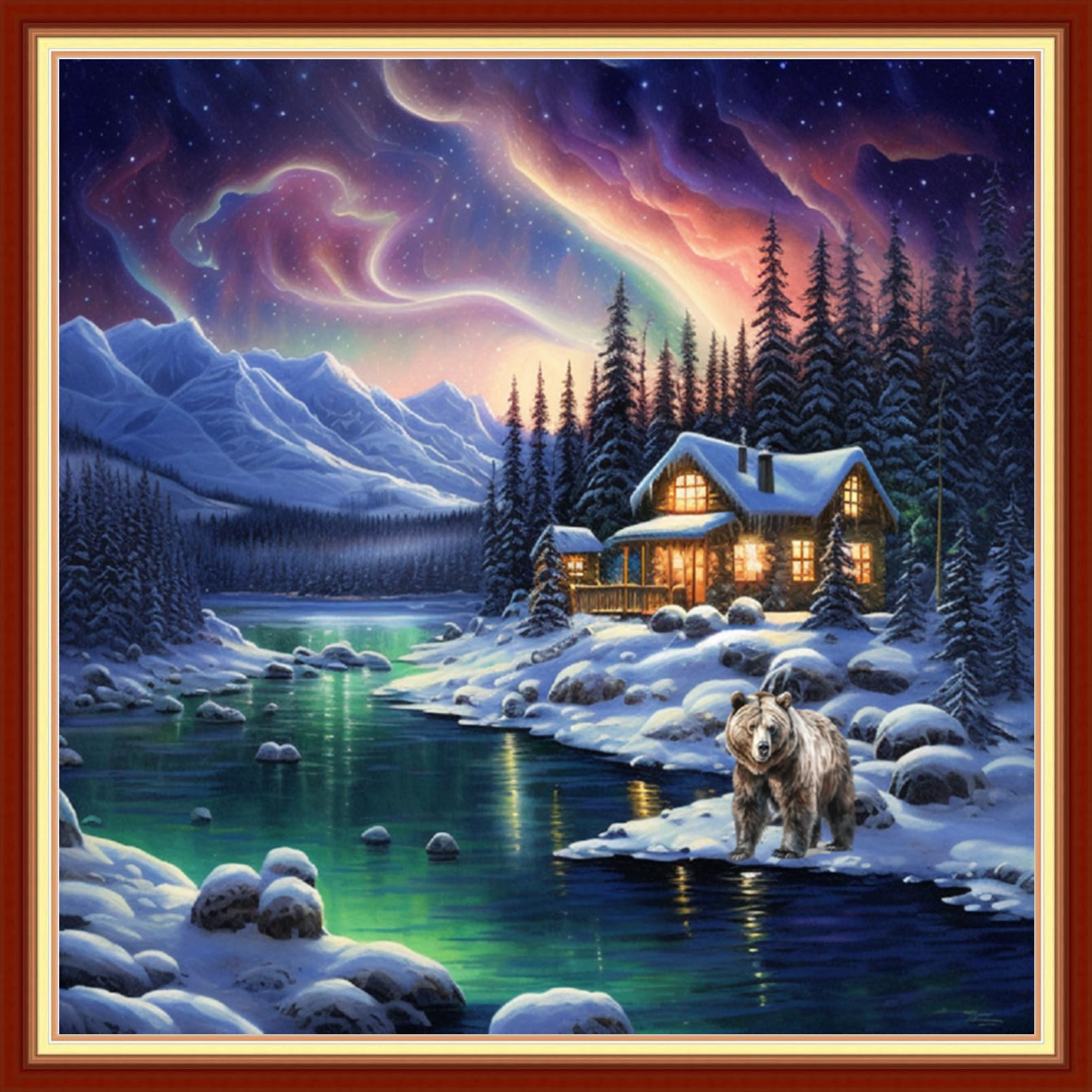 Foxdiviy Stamped Cross Stitch Kits Full Range of Embroidery Needlework Starter Kits for Beginners Adults 11CT Embroidery Patterns Art Crafts DIY Needlepoint Kits-Arctic Snow Scenery 18x18 inch