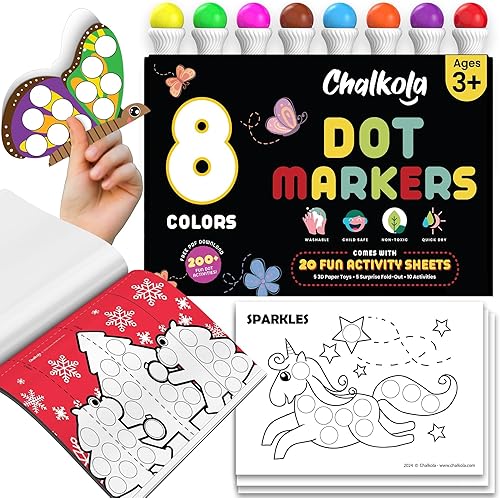 Miniatura 11 de Chalkola 6 Marcadores de Puntos Lavables para Niños Pequeños de 1 a 3 años Rotuladores de Bingo No Tóxicos para Niños Pequeños de 2 a 4 años