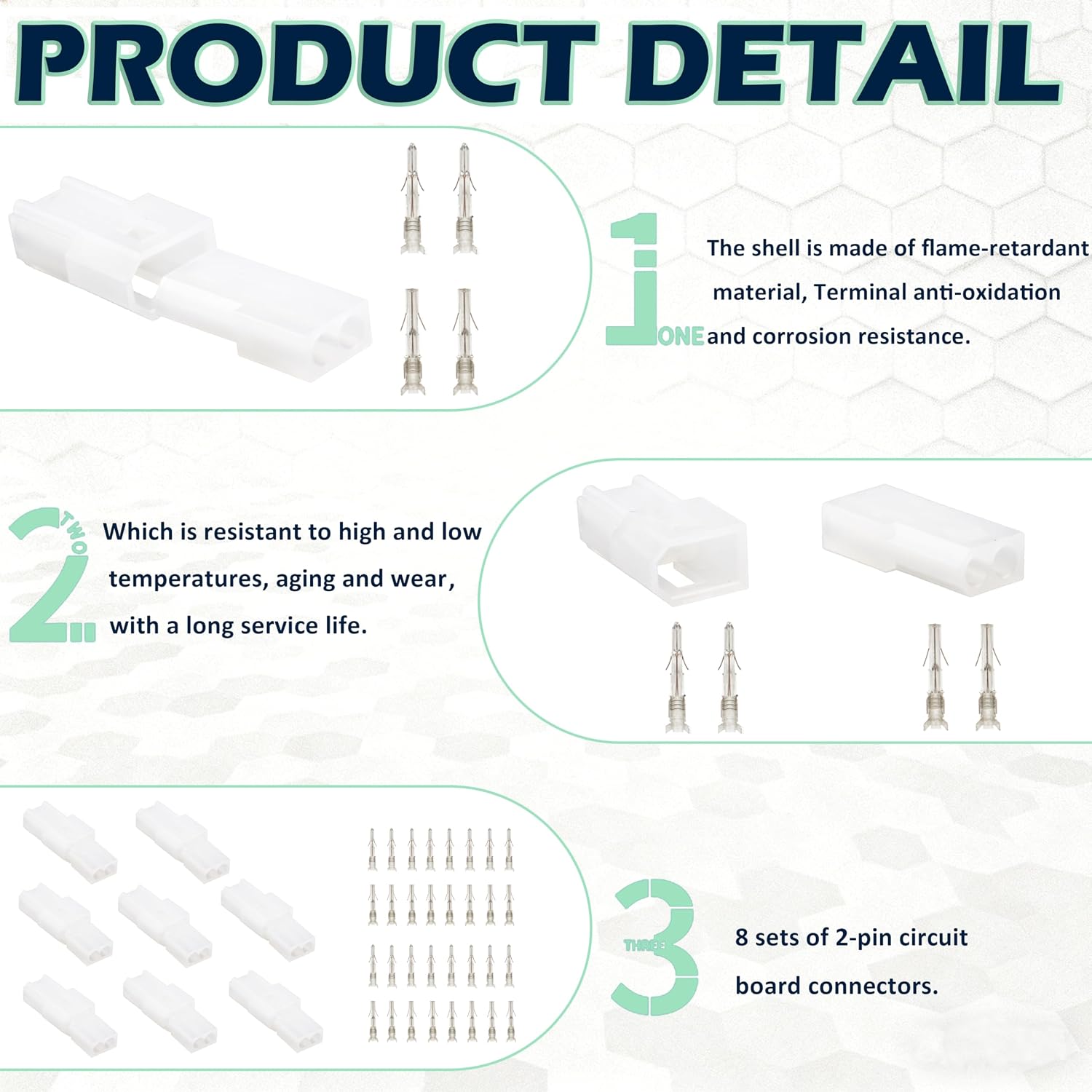 2 Pin Connector Kit (8 Sets)，0.062 Inch, 3.68mm Pitch Fits 18-24AWG | Compatible with Molex Connector Kit for Industrial & DIY Electronics