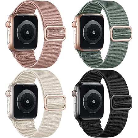 Oielai 4 Pack Loop Armband kompatibel mit Apple Watch Armband 41mm 38mm 40mm, Geflochten Nylon Band , SE/iWatch Series 8 7 6 5 4 3 2 1, 41mm, Hellrosa/Tannengrün/Schwarz/Beige