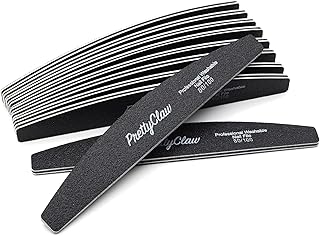PrettyClaw | 10pc Professional Nail File 80/100 Grit Black Half Moon Acrylic Nail Files Plastic Center Double Sided Emery Board for Nails Washable 7 inch Nail File