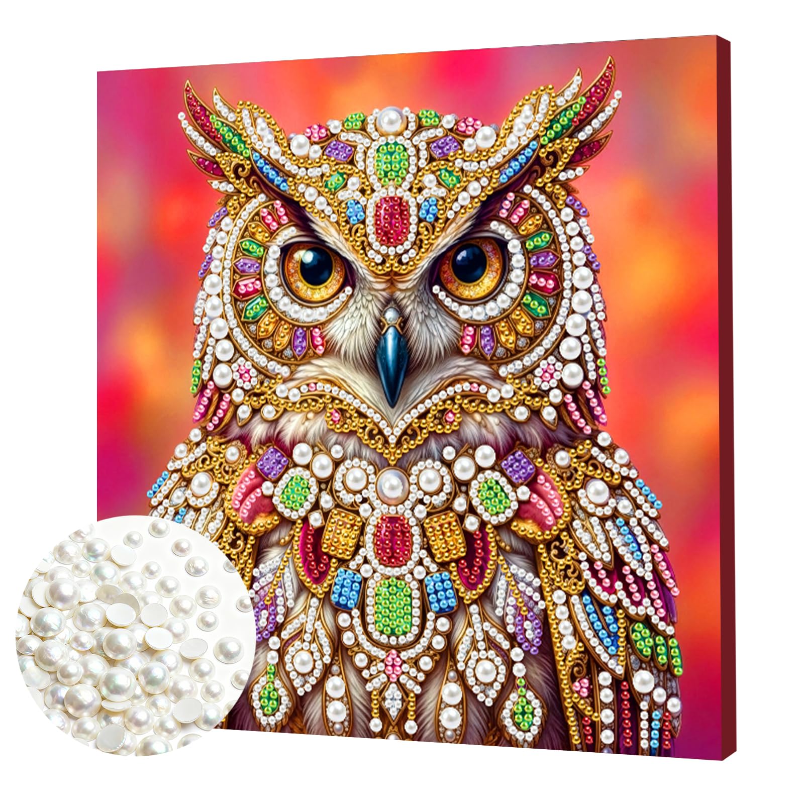 DIY Pearl Painting Kit with Wooden Frame, 3D Plastic Pearl Art Diamond Art Kits for Adults, Ready-to-Hang Home Decor, Gift for Women Beginners(Owl)(25 * 25cm)