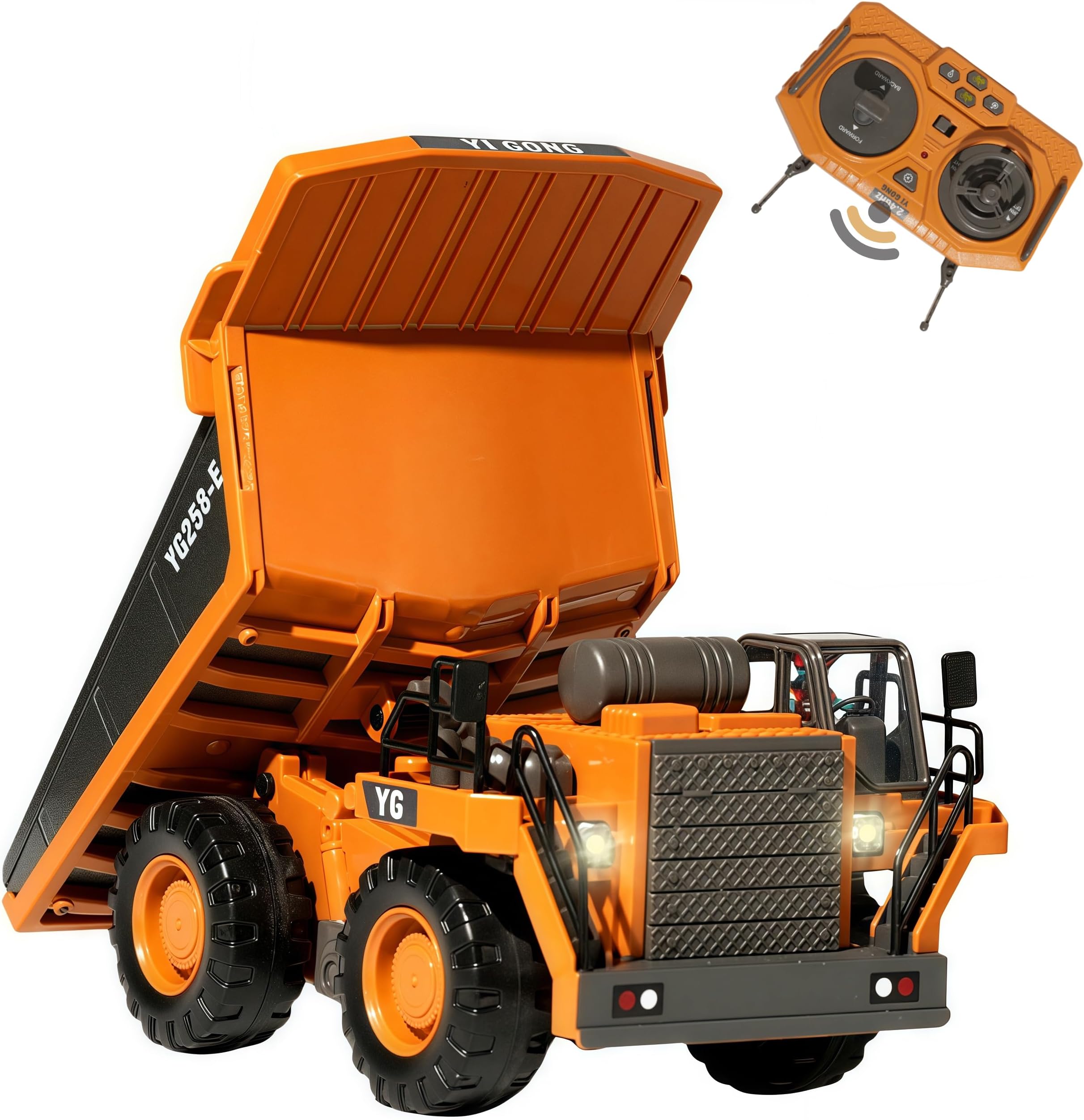 RC Dump Truck with Lights and Sound, 9-Channel Remote Control Construction Vehicles Toys for Boys 3-5 4-7 8-12 Year Old,Construction Vehicle Truck for Kids Christmas Birthday Gift