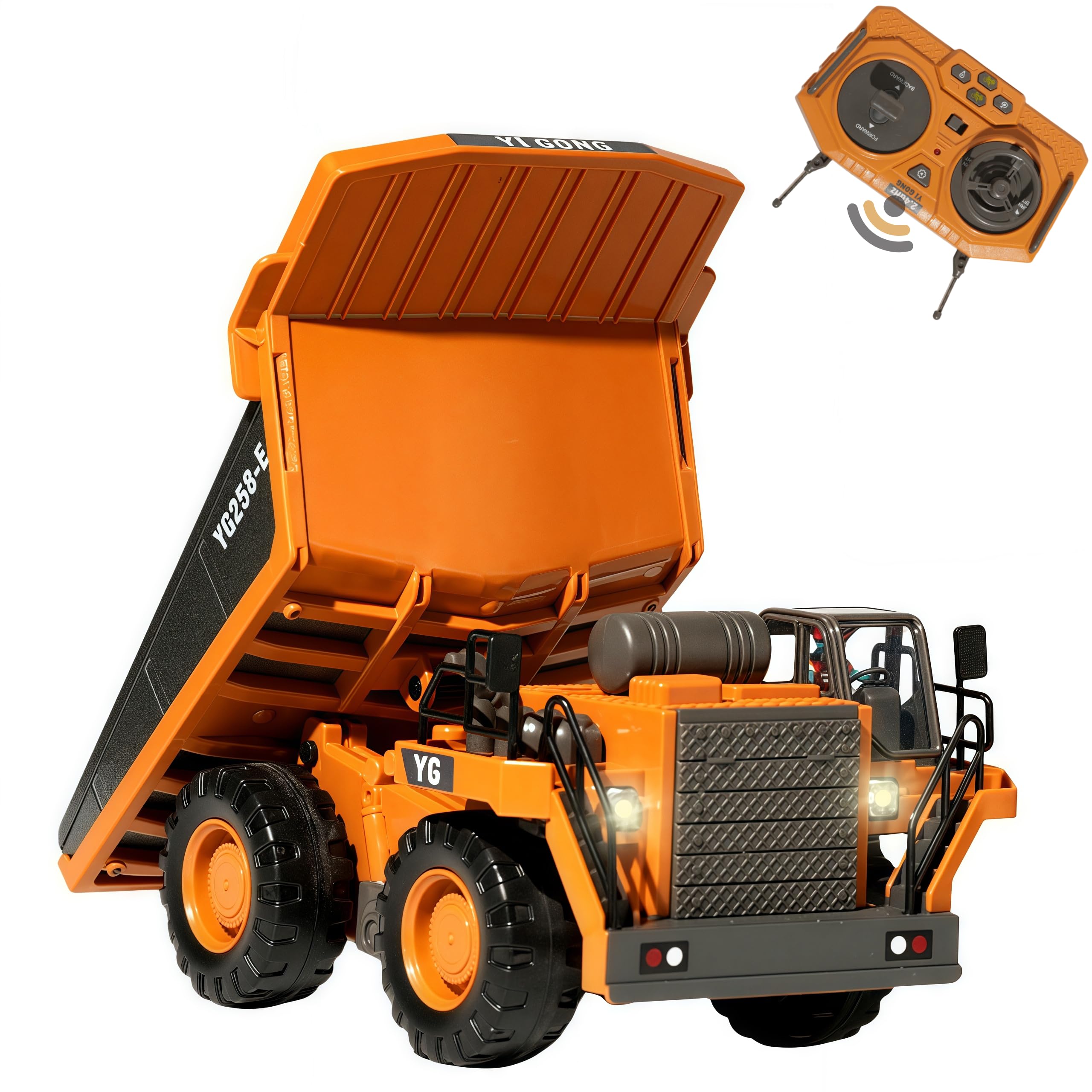 OrgaNatureQueen 9-Channel Metal RC Dump Truck with Lights and Sound, Remote Control Heavy Equipment Toy Construction Vehicles Toys for Adults Kids Boys Ages 4 5 6 7 8 9 10 11 12