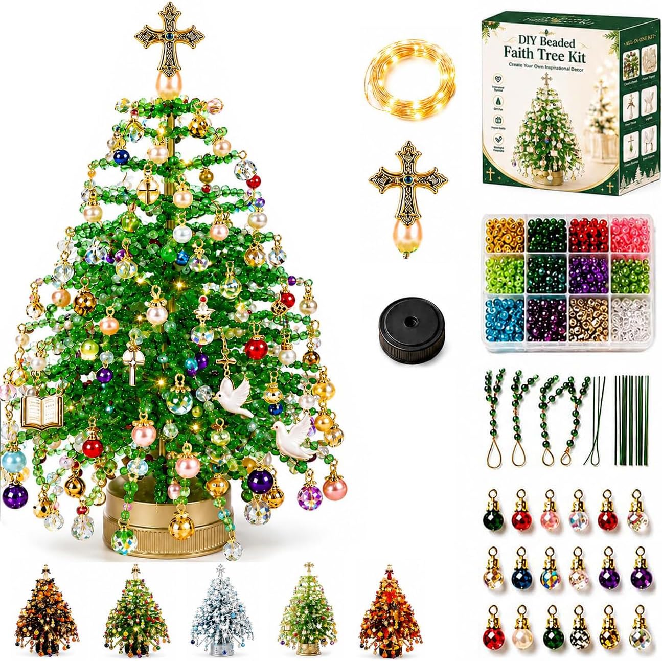 DIY Beaded Christmas Tree Kit with String Lights Craft Kit for Adults