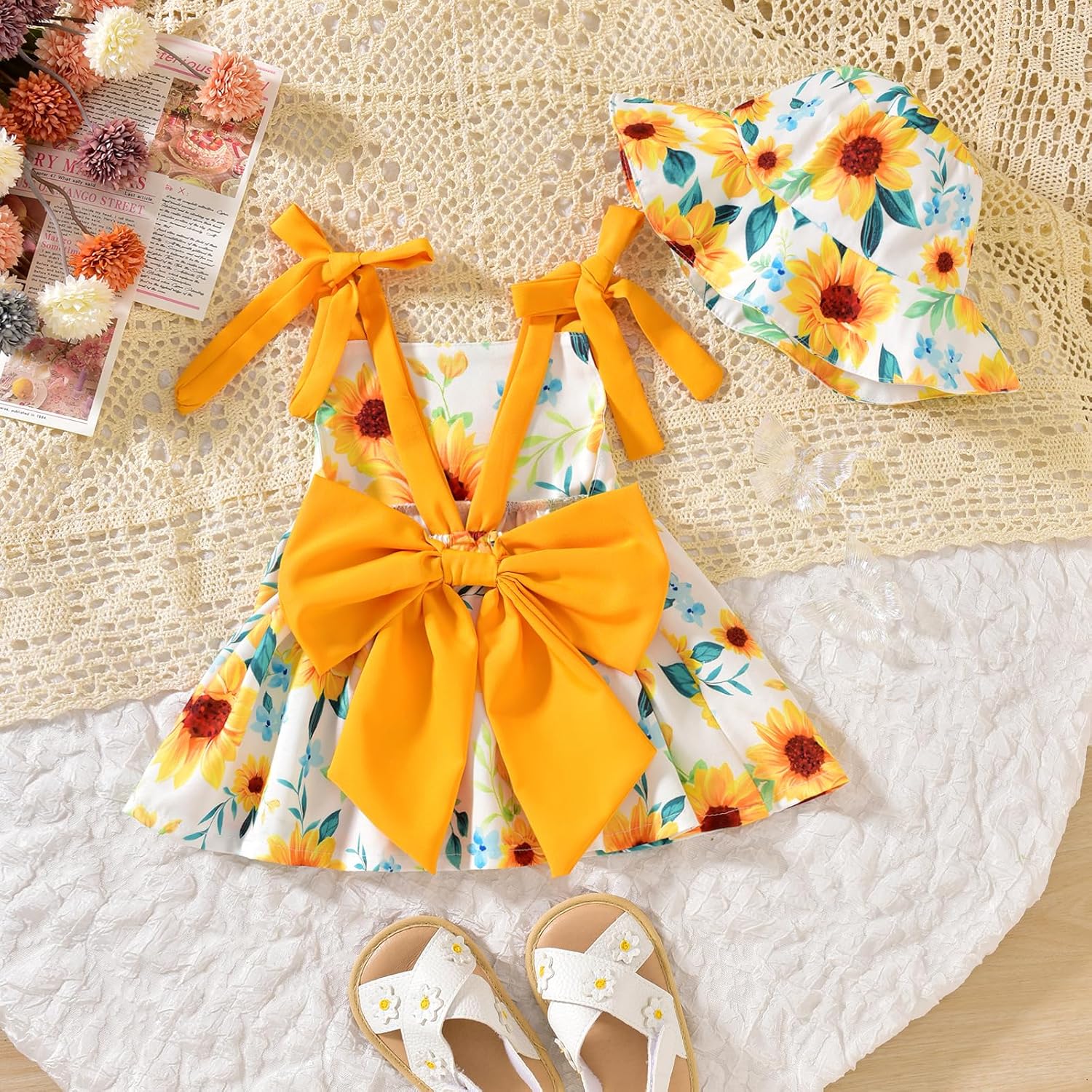 Aalizzwell Infant Baby Girl Summer Backless Dress with Hat - Image 3