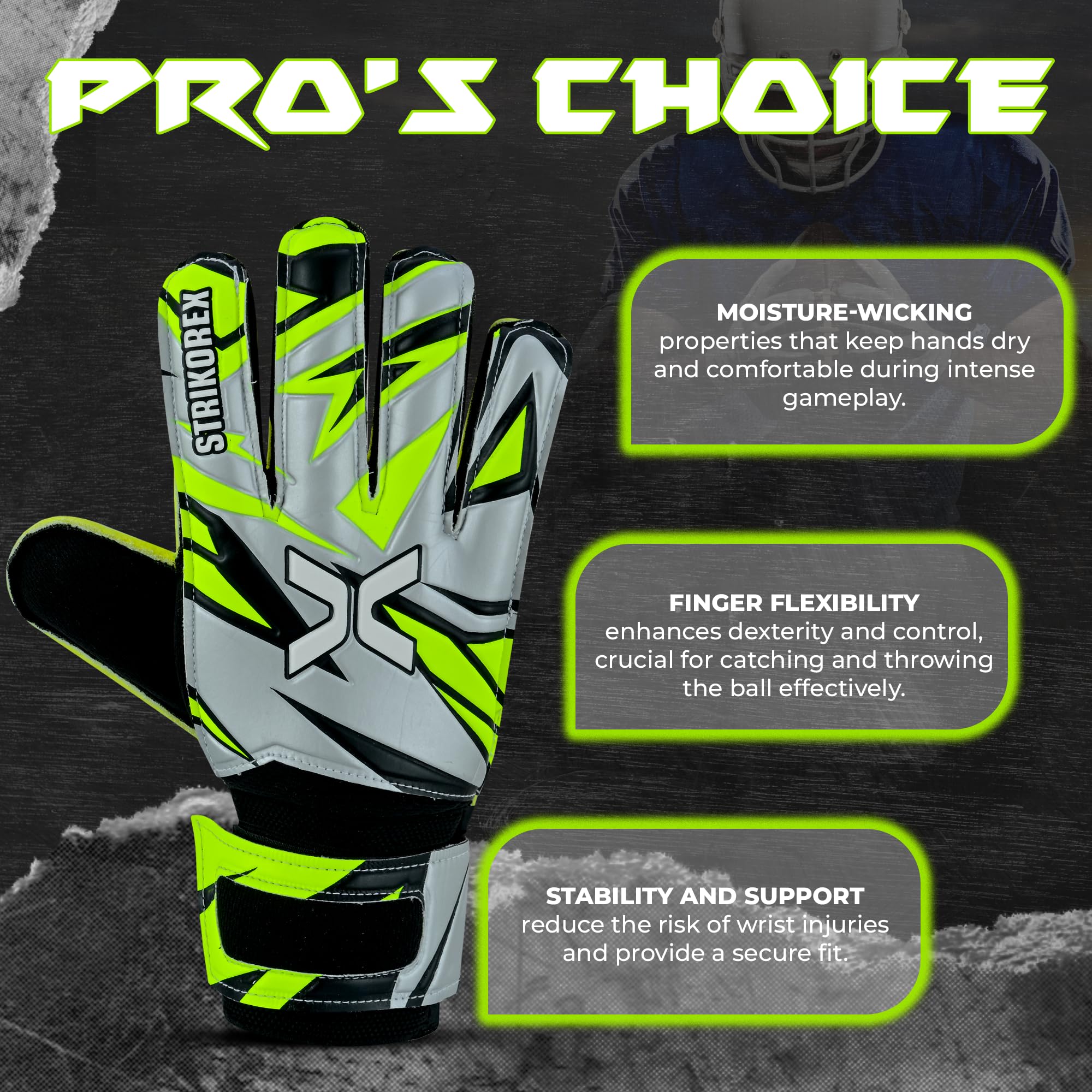 StrikoreX Goalie Gloves for Kids & Youth with pk Palm, Strong Grip Children & Boys Soccer Football Gloves (Fluorescent Yellow 6)