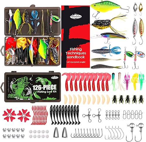 Señuelos de pesca - Caja de aparejos con aparejos incluidos, kit de pesca con VIB, ranas, minnows, cebos suaves, ganchos y accesorios de pesas, kit