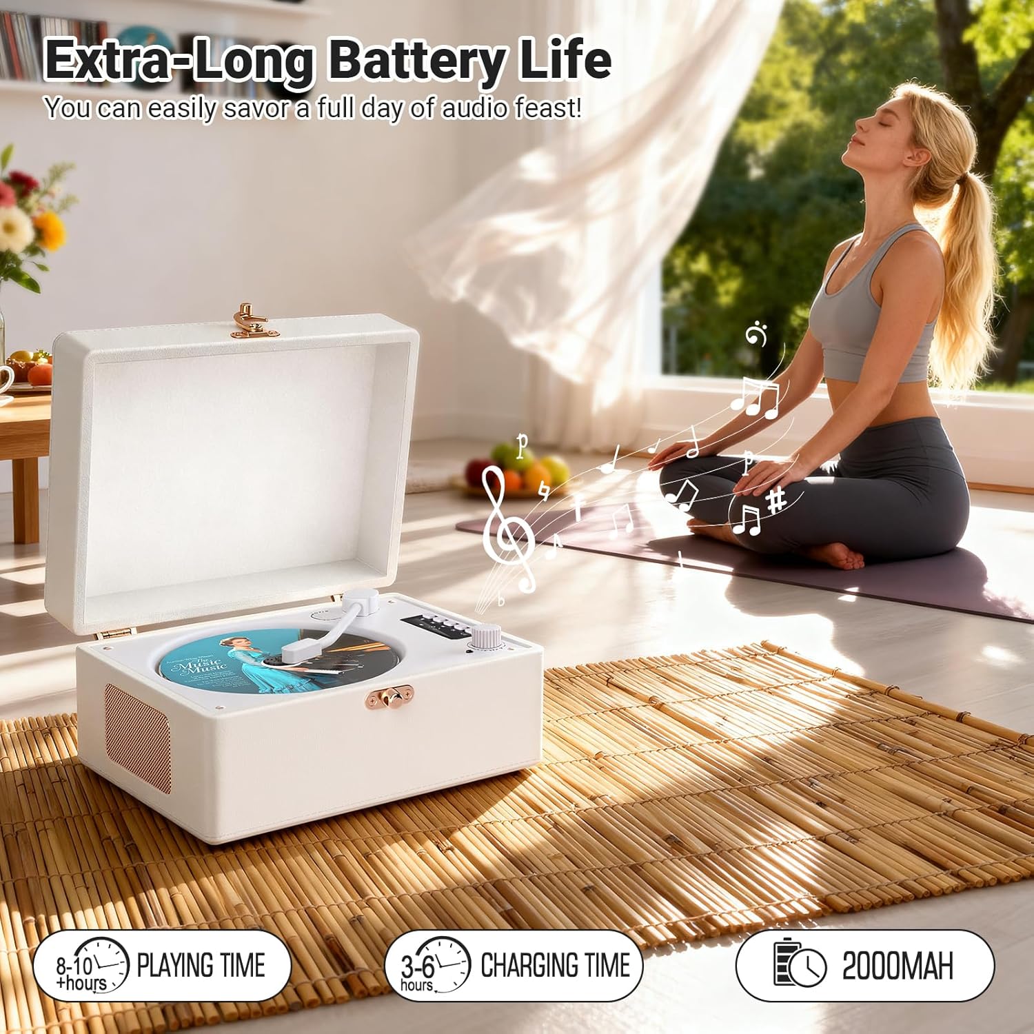 Retro CD Player with Bluetooth in/Out Portable CD Player with Built-in Rechargeable Battery,Auto Power Off,USB,AUX,Headphone Jack,Vintage Music Player Great Birthday Gifts for Women/Men-White