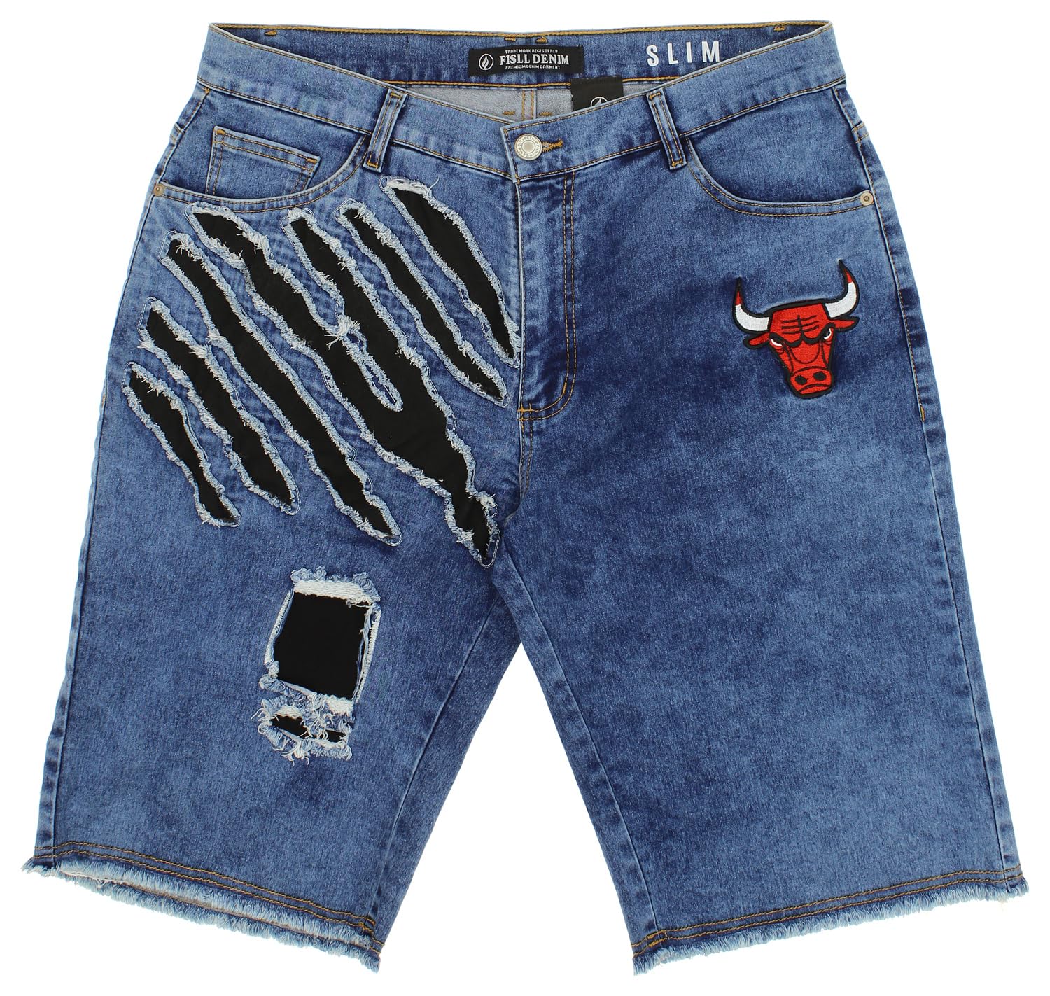 FISLL NBA Men's Knee Length Blue Jean Shorts - Chicago Bulls, Small