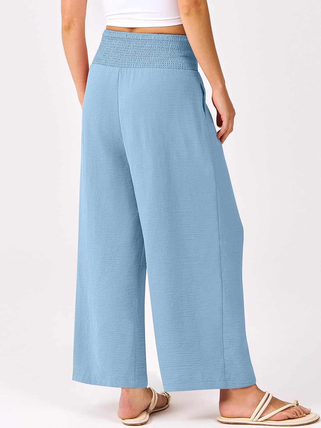 ANRABESS Womens Wide Leg Palazzo Pants with Pockets | Lightweight Breathable High Waisted Pants, Beach Vacation Flowy, Lounge & Casual Summer Trousers thumbnail