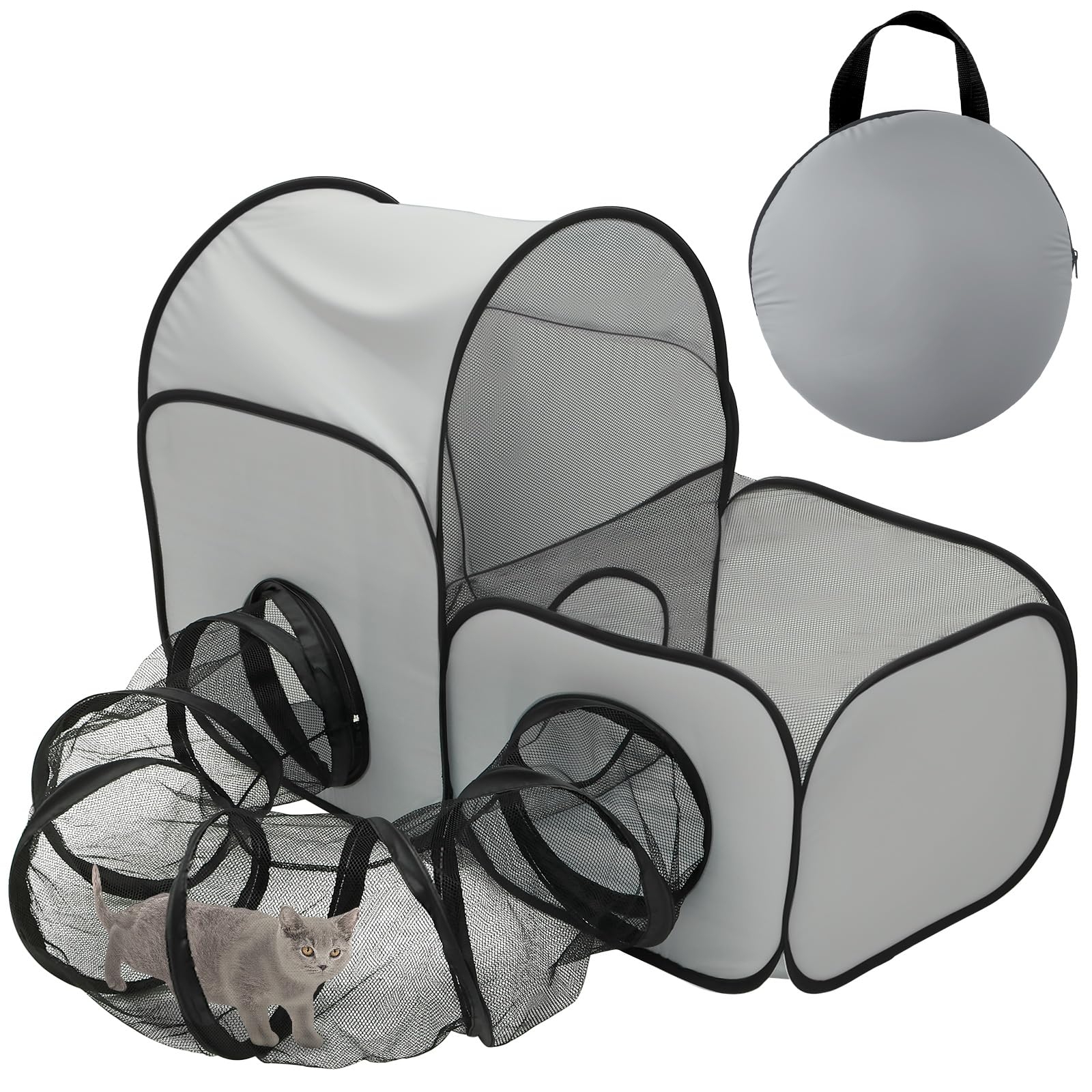 Large Pet Tunnel Cat,Foldable Small Animal Playpen,Oxford Cloth Catio with Tunnel Outdoor Pet Enclosure Tunnels for Cats, Rabbits, Puppies, Medium and Small Animals(trumpet)