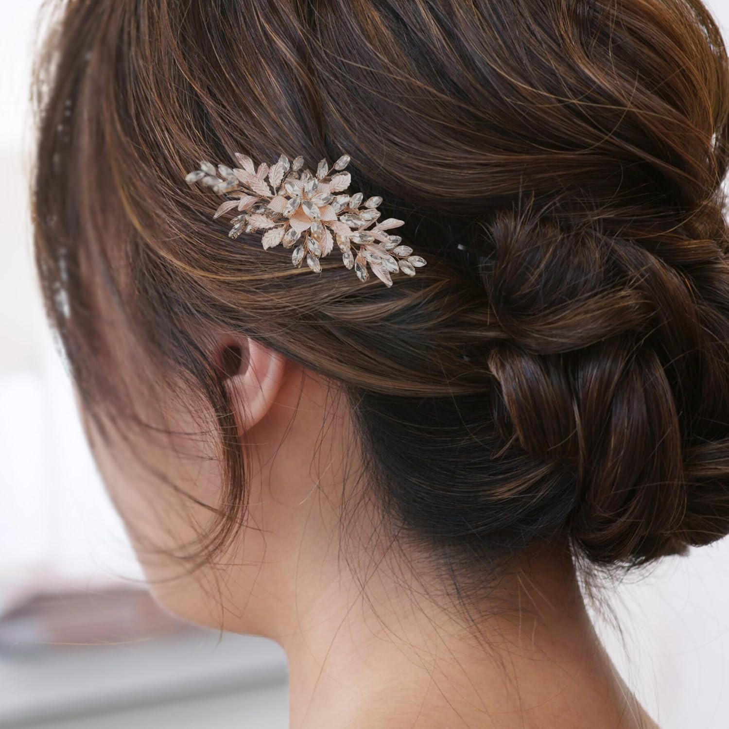 Bridal Wedding Hair Accessories – Pink Leaf Crystal Pearl Hair Pins Clips, Vintage Headpiece Jewelry with Rhinestone for Brides, Bridesmaids, Flower Girls, Pink Hair Comb Accessory