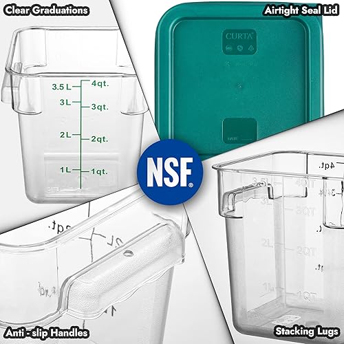 Miniatura 7 de CURTA Paquete de 8 recipientes de almacenamiento de alimentos con tapa verde, grado comercial con certificación NSF en combos (4 juegos de 2 cuartos