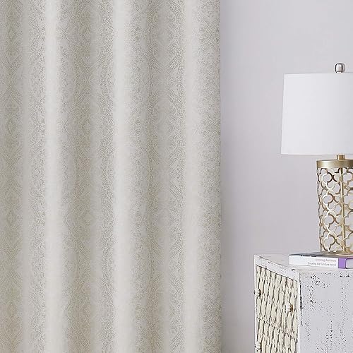 Miniatura 2 de Muse Dream Cortinas opacas con estampado de medallones para dormitorio, lino beige, floral, damasco, diseño europeo, de lujo, con aislamiento