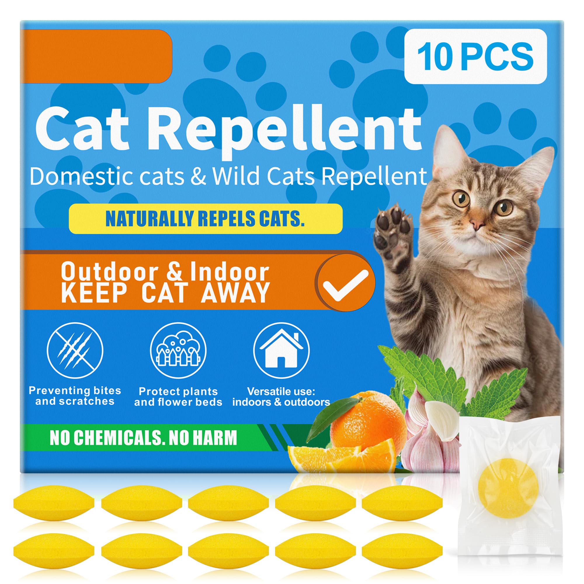 Cat Repellent for Gardens UK, Cat Deterrent, Natural Peppermint Oil Cat Repellent, Cat Scarer for Stray Cats Digging - Keeps Yard Lawn Garden Furniture Insect Repellent (10Pcs)