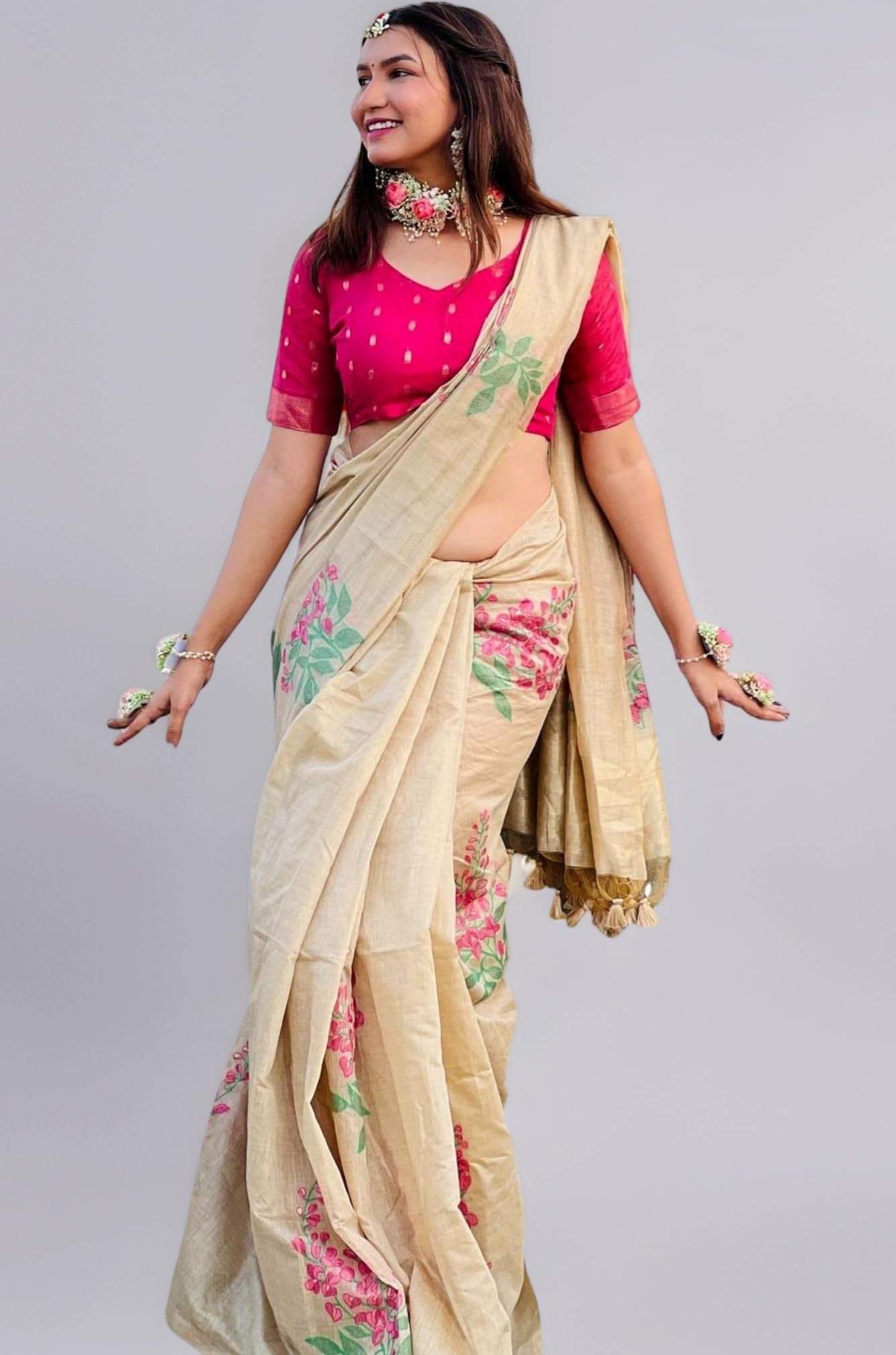 SGF11 Women's Kanjivaram Soft Cotton Linen Silk Saree With Blouse Piece