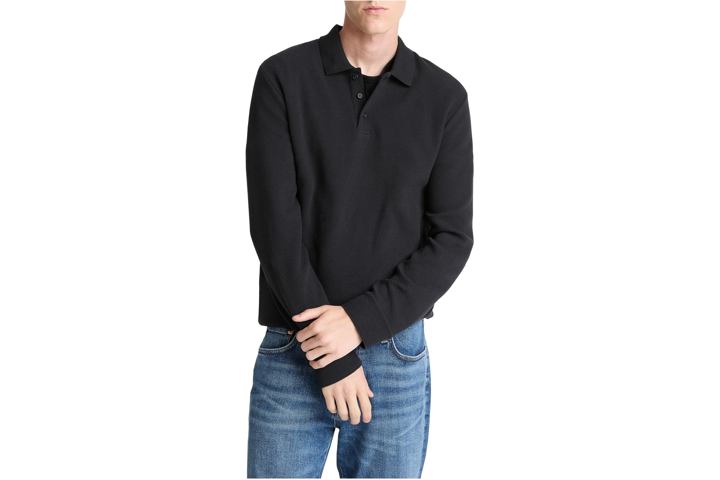 Мужская рубашка Vince Basket Weave Long Sleeve Polo