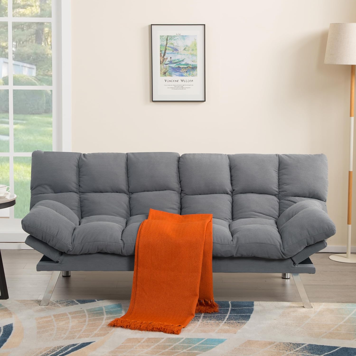 AC Pacific Modern Tufted Convertible Futon Sofa | 3-in-1 Sleeper Couch with Split-Back Design | Adjustable Sofa, Lounger & Bed for Living Room or Guest Space, Light Grey