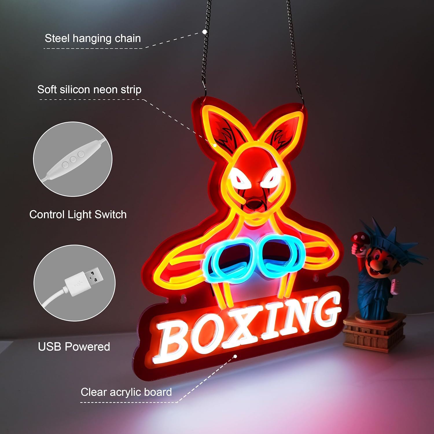 Boxing Neon Sign,Innovative Integral Forming Process,With Dimmable Switch For All Holiday Party and Home Decoration