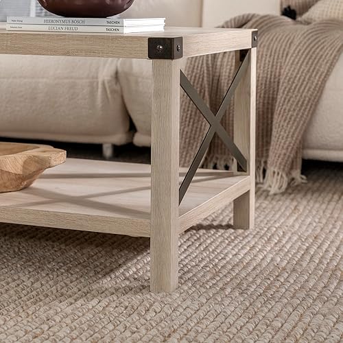 Miniatura 34 de Walker Edison Sedalia Moderna Metal X Mesa de centro, 40 pulgadas, gris de piedra Gris piedra,Roble rústico,Blanco (White Oak),Gris (Grey Wash)