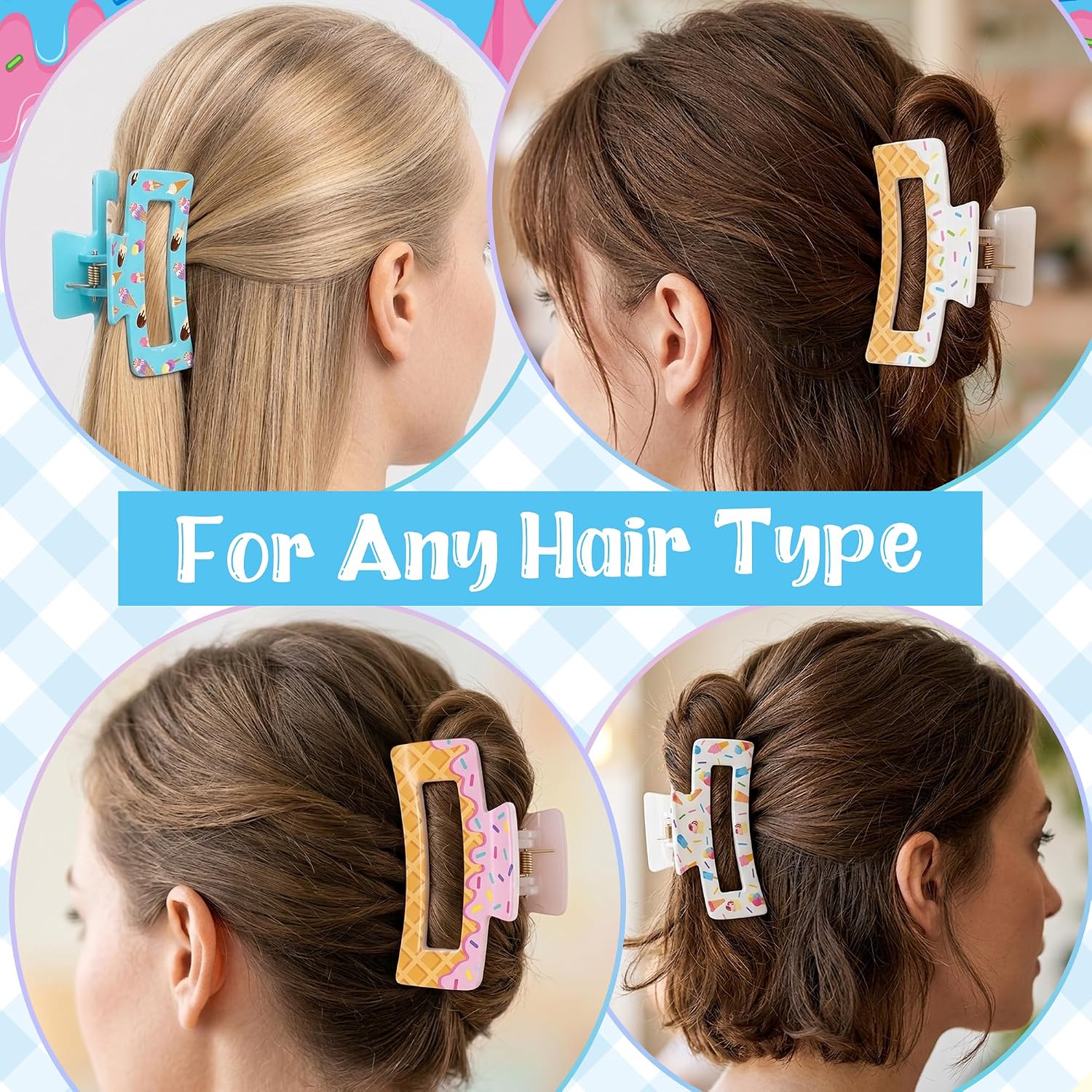 PANTIDE 4Pcs Ice Cream Hair Claw Clips for Women Girls - Summer Cute Sweet Candy Rectangle Nonslip Acrylic Hair Clip, Thin Thick Short Long Curly Accessories, Birthday Party Ice Cream Lovers Gifts image 5