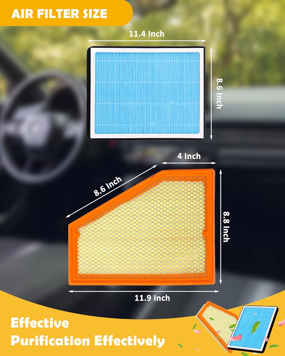 Engine Air Filter & Cabin Air Filter Combo Pack Compatible with 2022 2023 2024 Grand Cherokee 2021 2022 2023 Grand Cherokee L V6 3.6L Replace# CF12935 68376815AA A3176