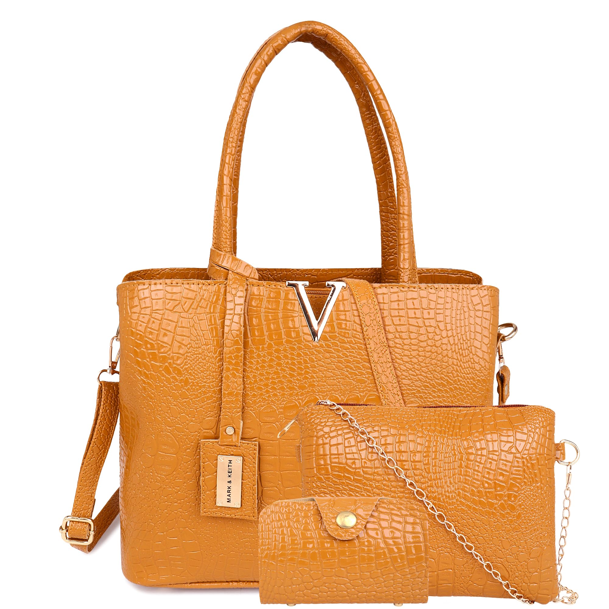 MARK & KEITH Faux Leather Croco Combo Handbag For Women | handbags for women | bags for women | tote bags women Set of 3 (Mustard) (B0CG9RJF1M) Amazon Price History, Amazon Price Tracker