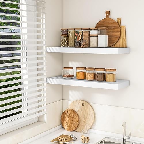 Miniatura 3 de RICHFOCUS Estantes flotantes de 36 pulgadas para pared, paquete de 2 estantes para dormitorio, cocina, baño, estante flotante de madera rústica con