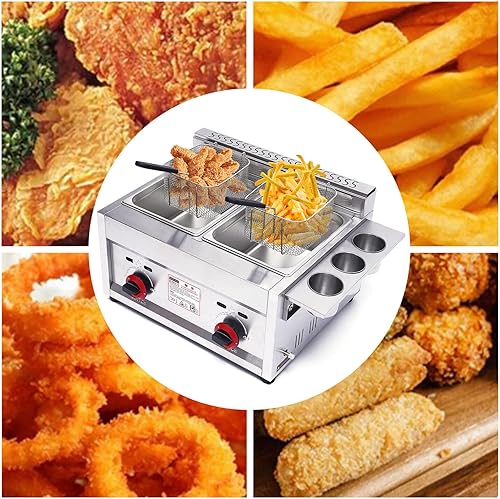 Miniatura 5 de MuChaIOAK Freidora comercial de gas LPG, 6 litros x 2 cestas de gas de acero inoxidable de doble tanque freidora eléctrica con 2 cestas extraíbles y