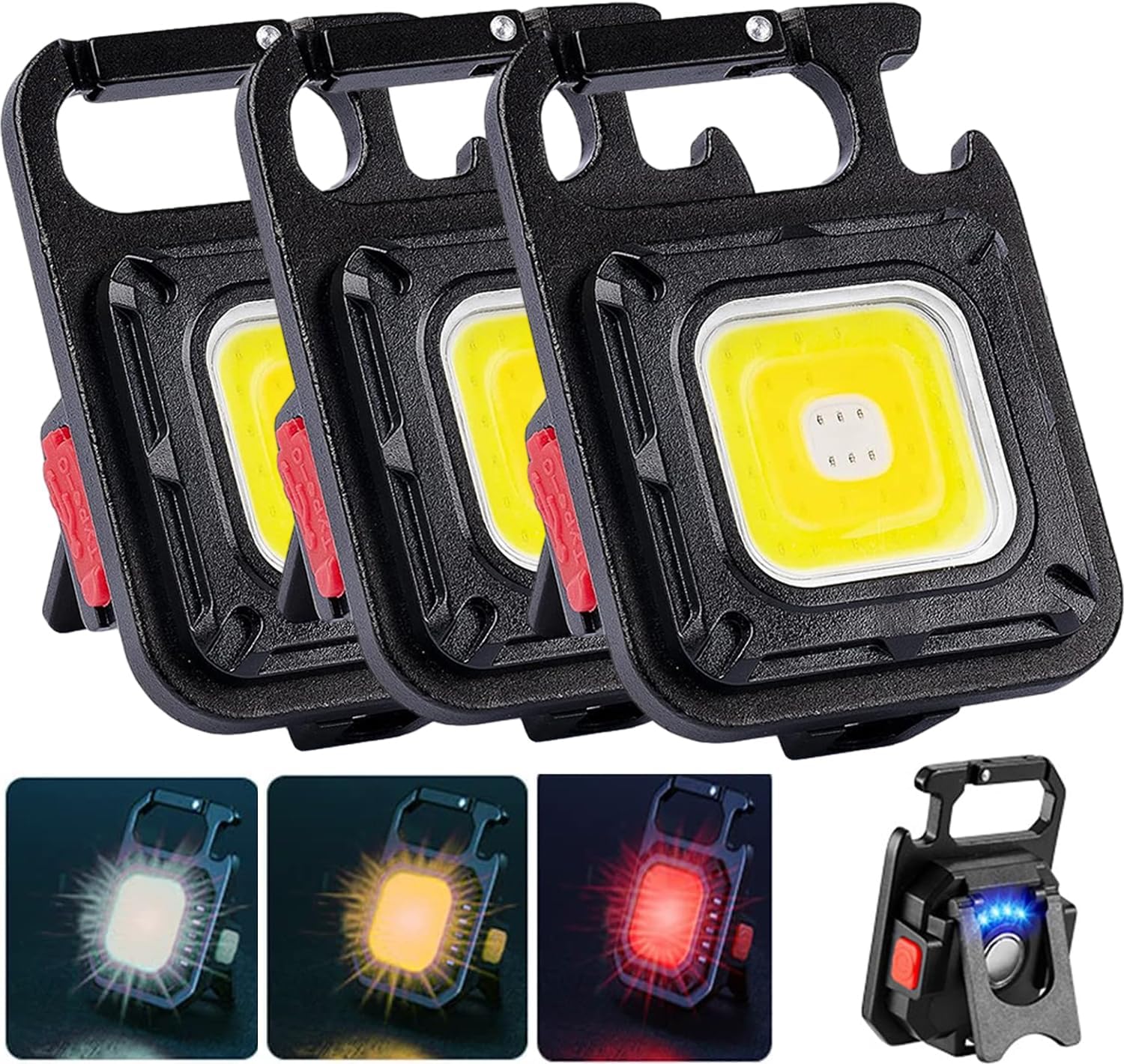 Fejapa COB Keychain Work Light 7 Modes with Warm White Red Light