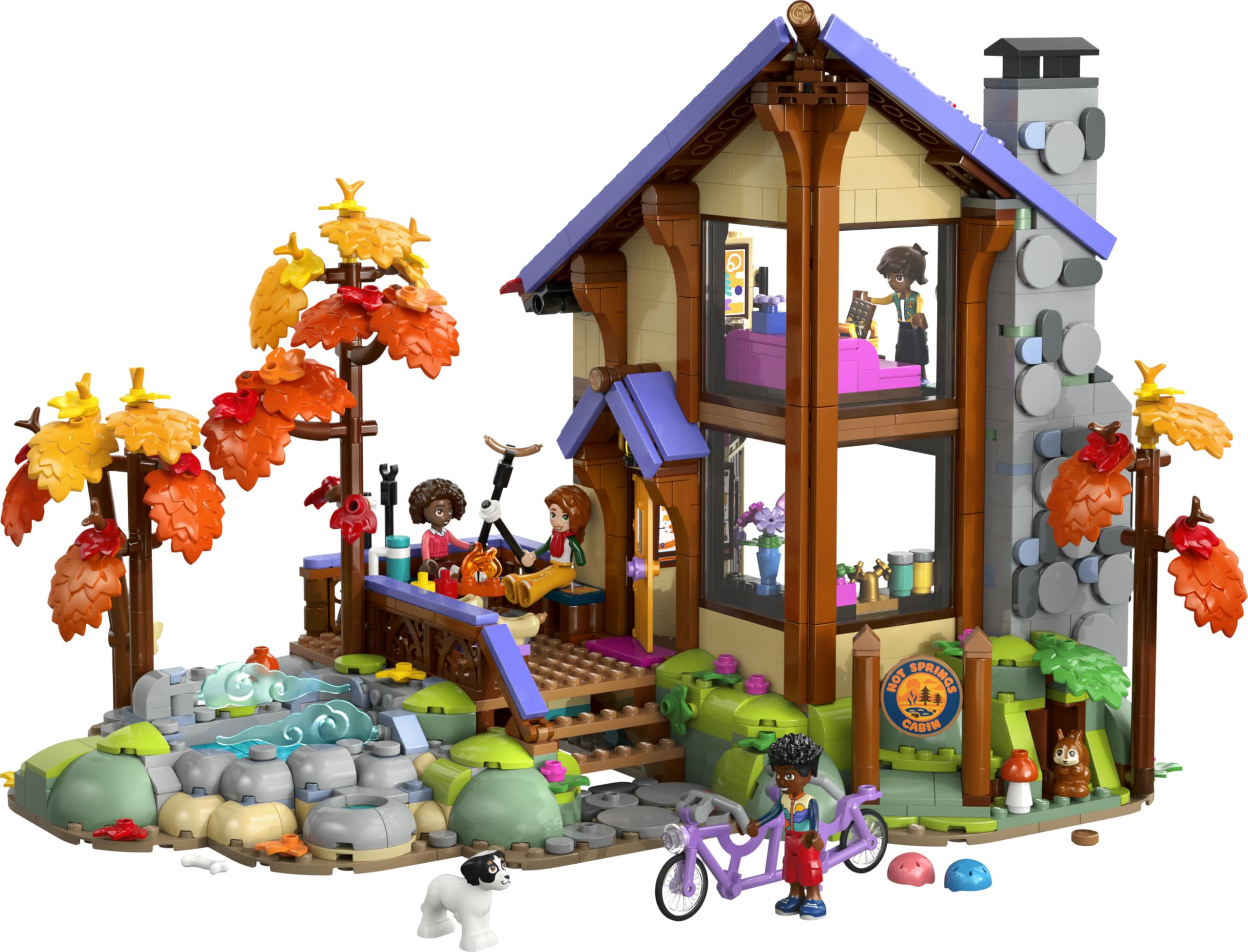 LEGO Friends Gemütliche Hütte im Herbstwald - Miniatur Spielhaus mit 4 Minifiguren, 2 Haustierfiguren & Zubehör - Kinderzimmer Deko - Geschenkidee für Mädchen ab 9 Jahren - 42705
