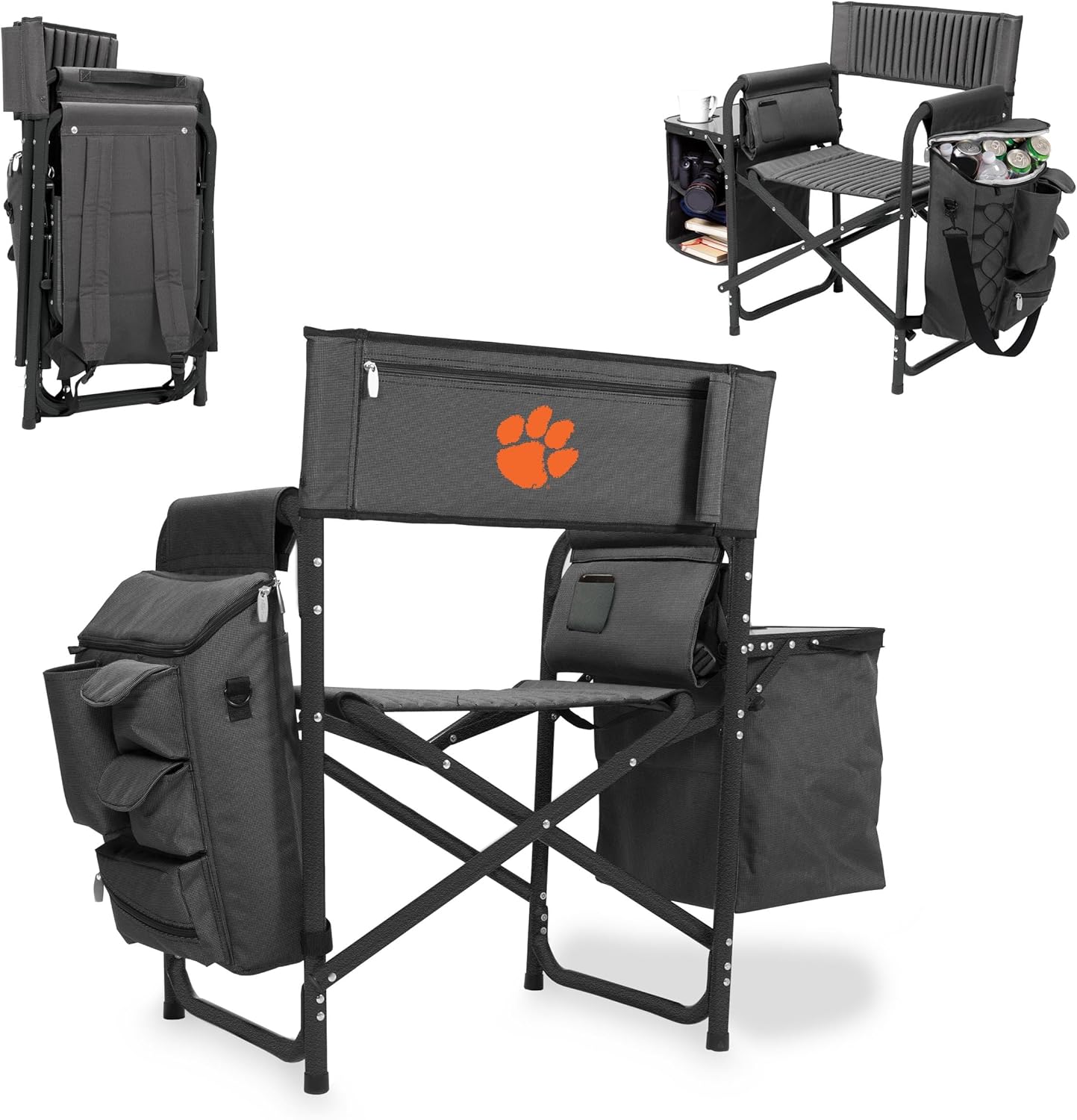 PICNIC TIME NCAA Clemson Tigers Fusion Camping Chair with Side Table and Soft Cooler - Beach Chair for Adults - Lawn Chair