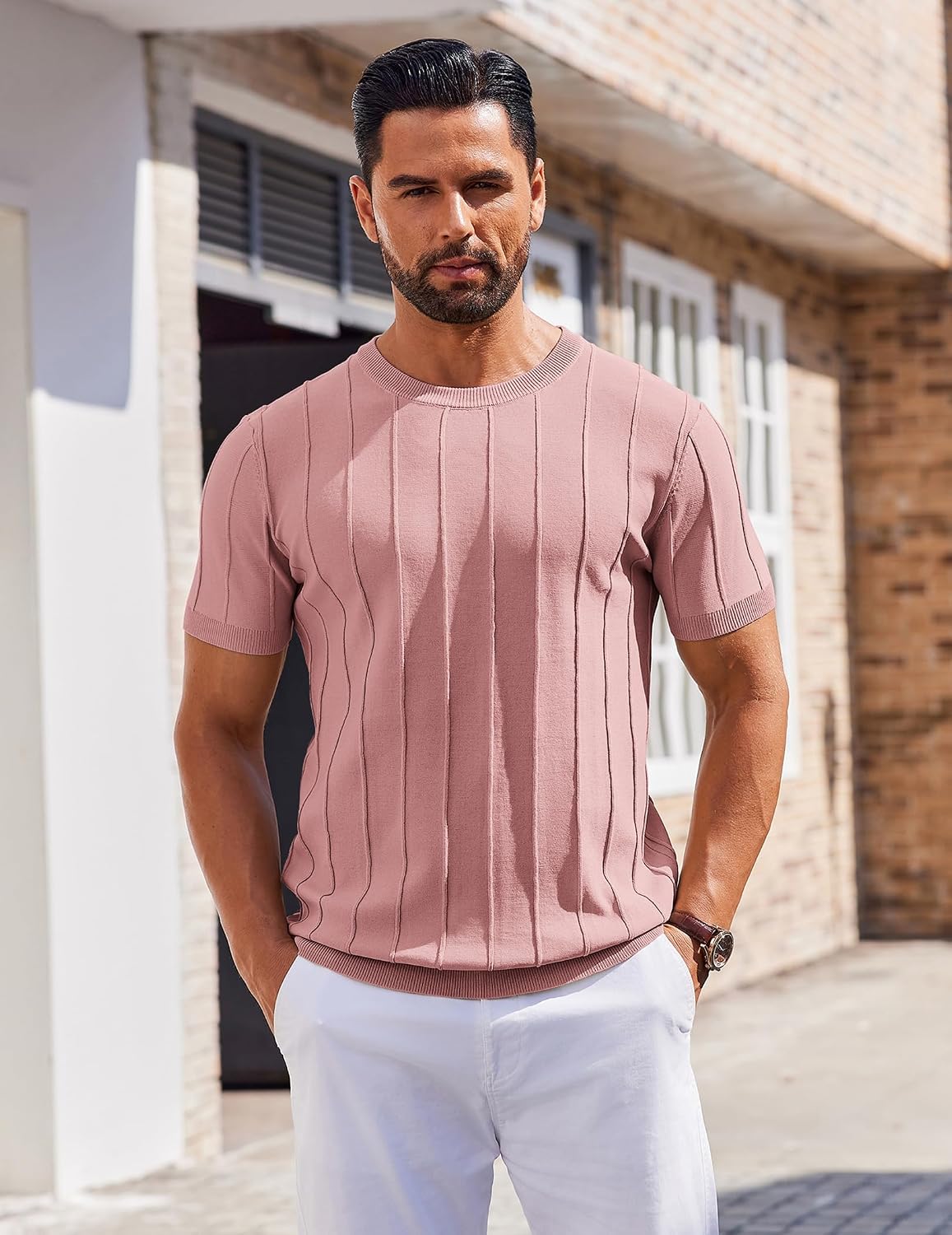 COOFANDY Men's T- Shirts Short Sleeve Knit Sweater Shirt Casual Pullover image 2