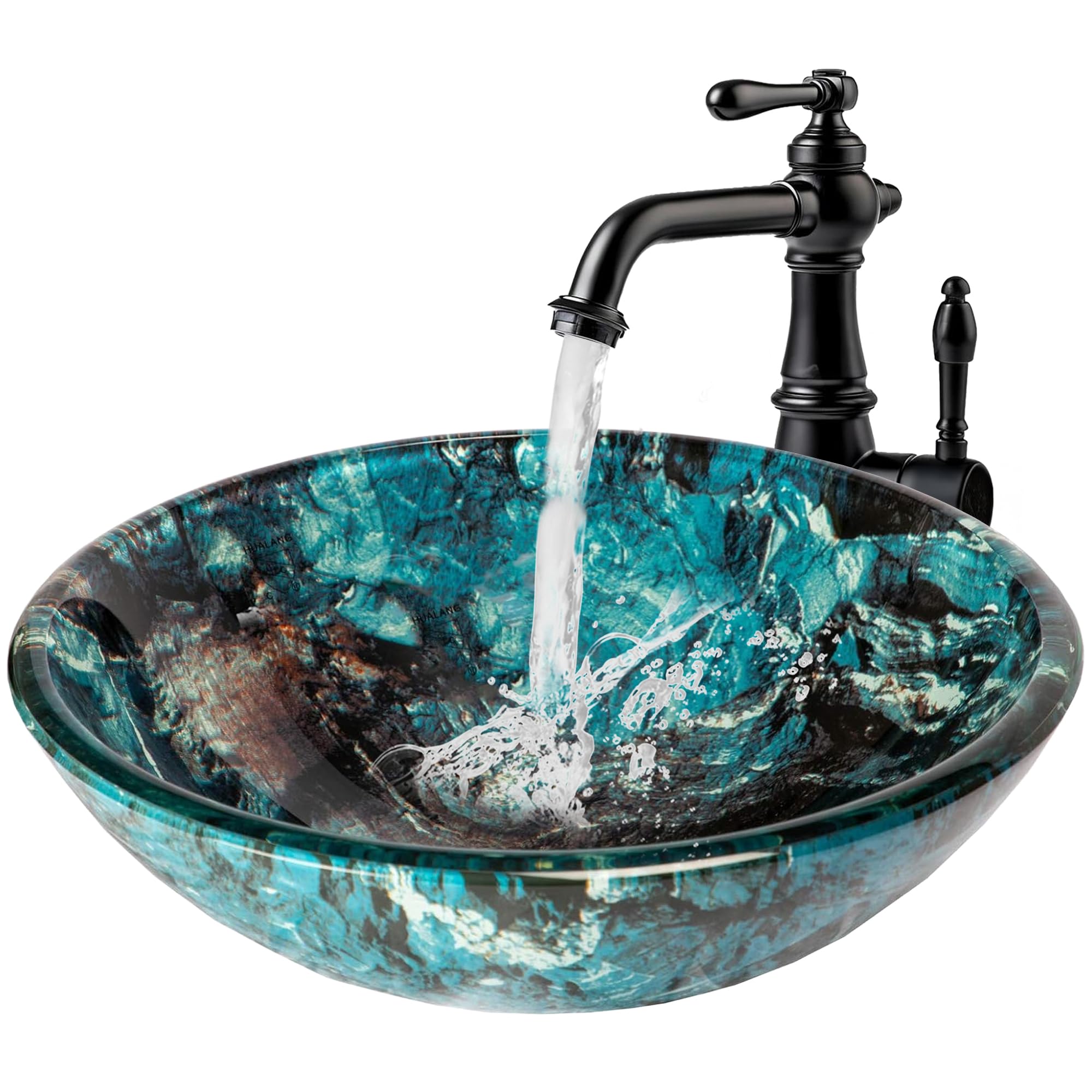 Eden Bath Cliffside Multi-Colored Pattern Round Glass Sink Bowl Bathroom Vessel Sink for Vanity Top
