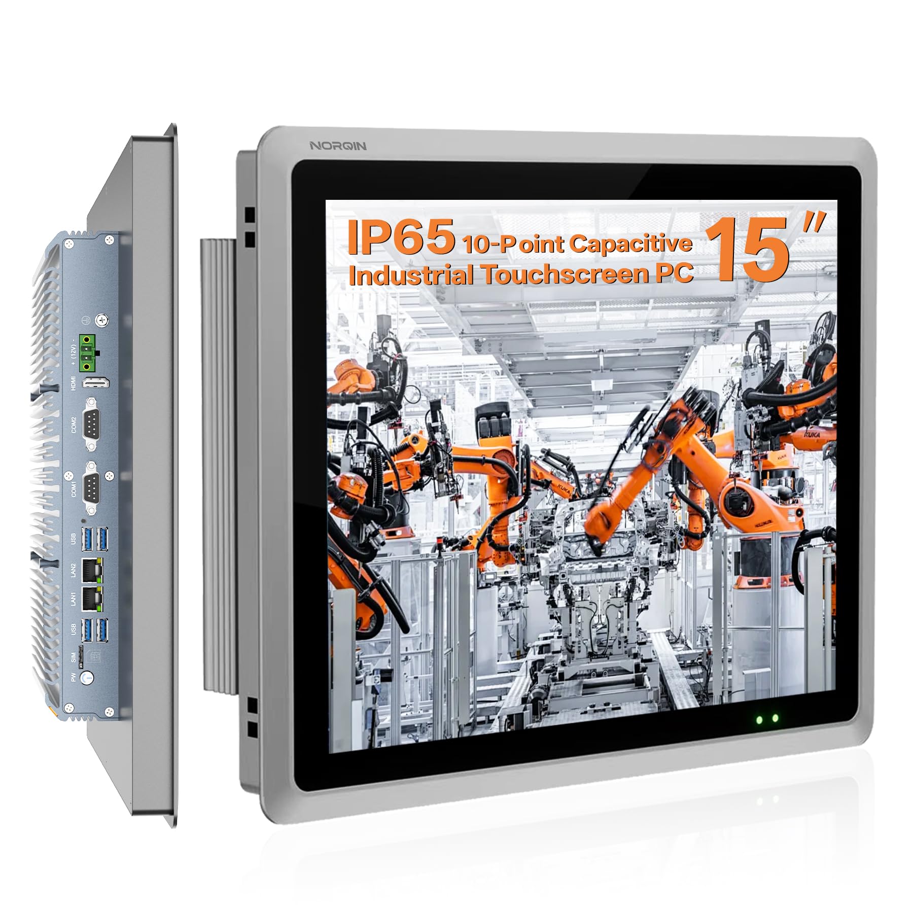 Panel PC Industrial Integrado De 15",IP65 Pantalla Táctil Capacitiva 10 Puntos,Sin Ventilador Ordenador Todo En Uno,Windows 10 Pro,Automatización,Fábrica,Quiosco (i5-7200U,8GB RAM 128GB SSD)
