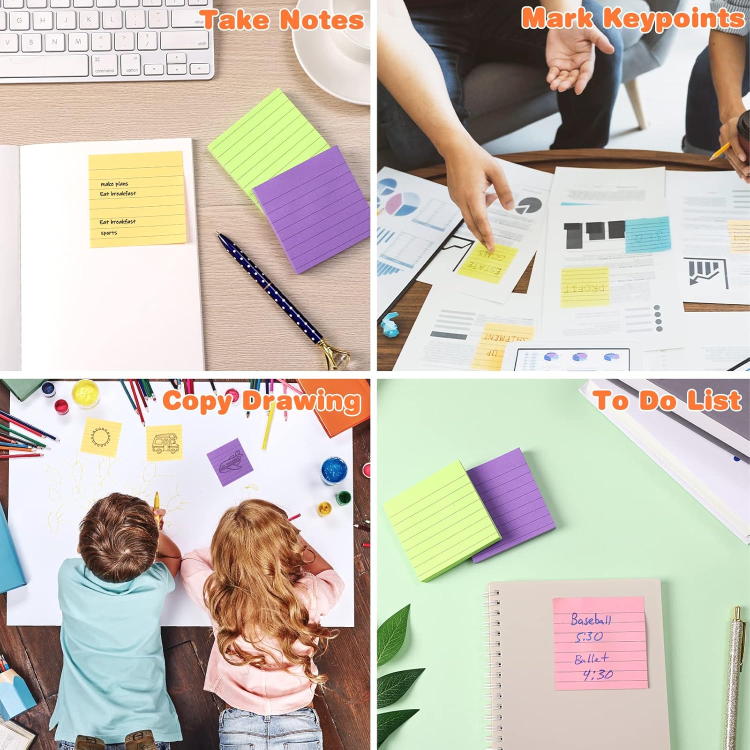 8 Pack Lined Sticky Notes 3x3 Inches Self-Stick Note Pads with 8 Assorted Bright Colors, 100 Sheets/Pad, Super Adhesive Memo Pads, Easy to Post Notes for Study, Works, and Daily Life : Office Products