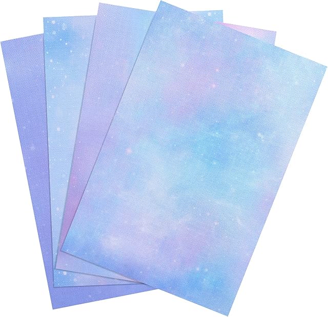 Pllieay 4 Pieces Printed Aida Cloth 14 Count Cross Stitch Fabric, Embroidery Cloth, Starry Sky Printed Patterns, 12 by 18 Inch