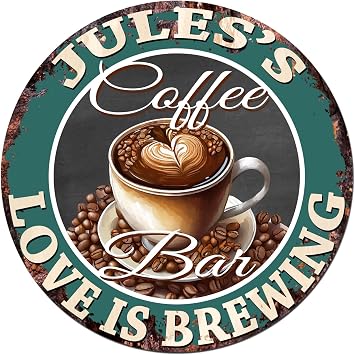 JULESS Coffee Bar Love is brewing Rustic Shabby Vintage style Retro Kitchen Bar Pub Coffee Shop man cave Garage Decor Mothers Fathers Vanentines day Gift Ideas