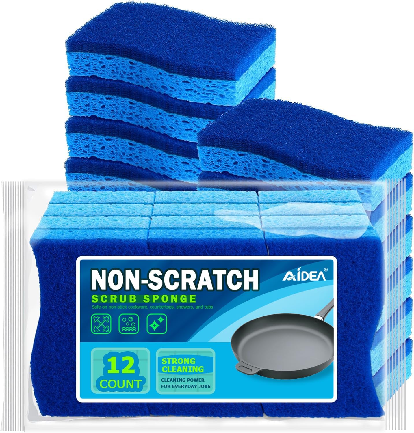 AIDEA XL Scrub Sponges Non-Scratch, 24Count, Large Natural Sponge for Non Stick Cookware, Sponges Kitchen, Cellulose Cleaning Sponge for Dishes, Kitchen, Bathroom, Household