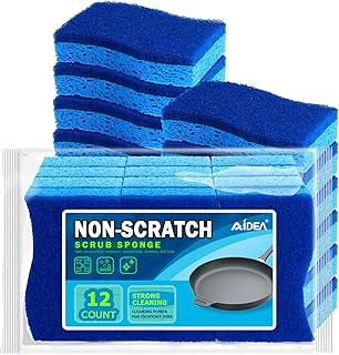AIDEA Sponges Kitchen, Non Scratch Scrub Sponge, 12Count, Sponges for Non Stick Cookware, Cleaning Sponge for Dishes, Cleans Fast Without Scratching, Cleaning Power for Kitchen, Bathroom, Household