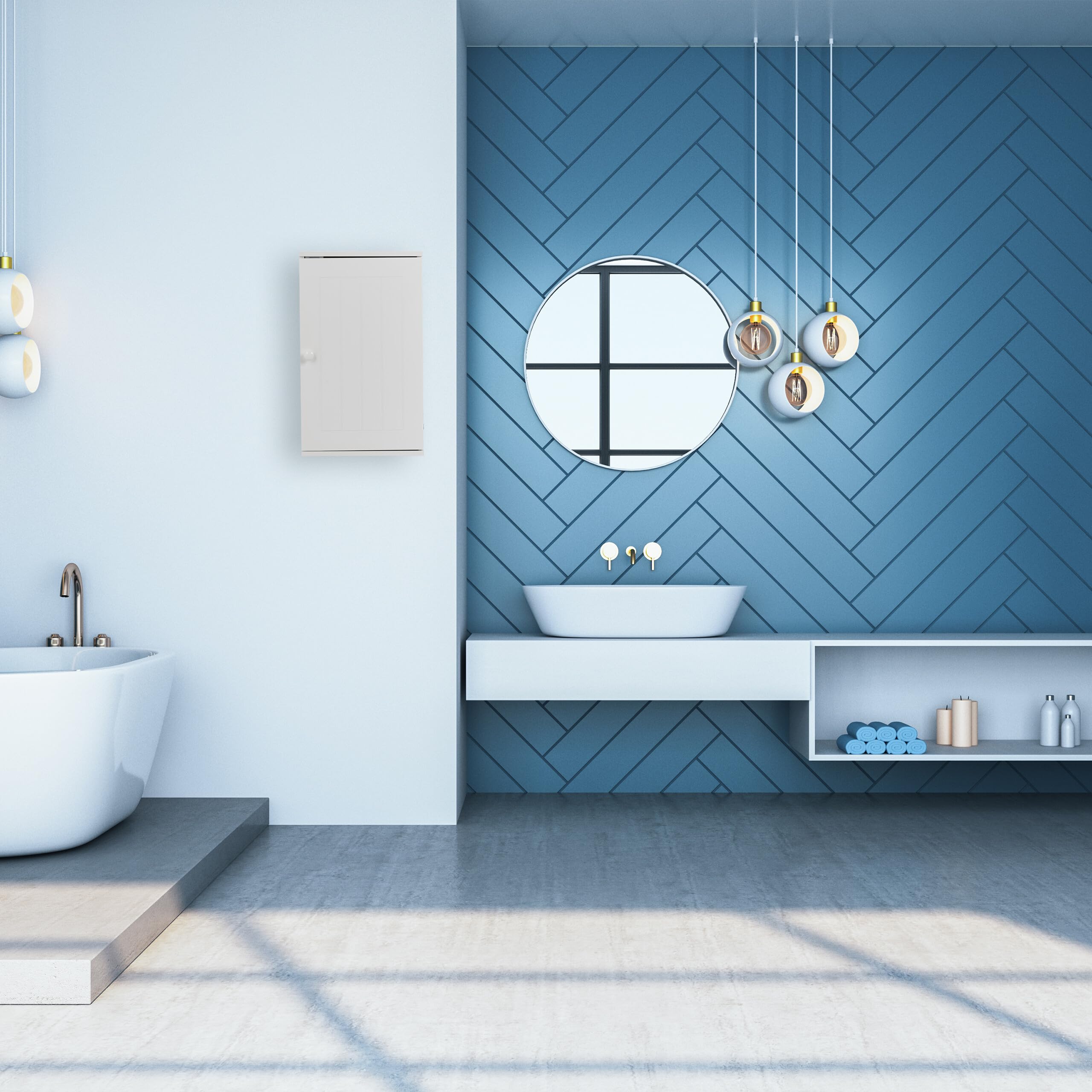Relaxdays Mobiletto da Bagno Pensile, 2 Ripiani e Anta in MDF, Armadietto Sospeso da Parete, HLP: 50x30x15,5 cm, Bianco