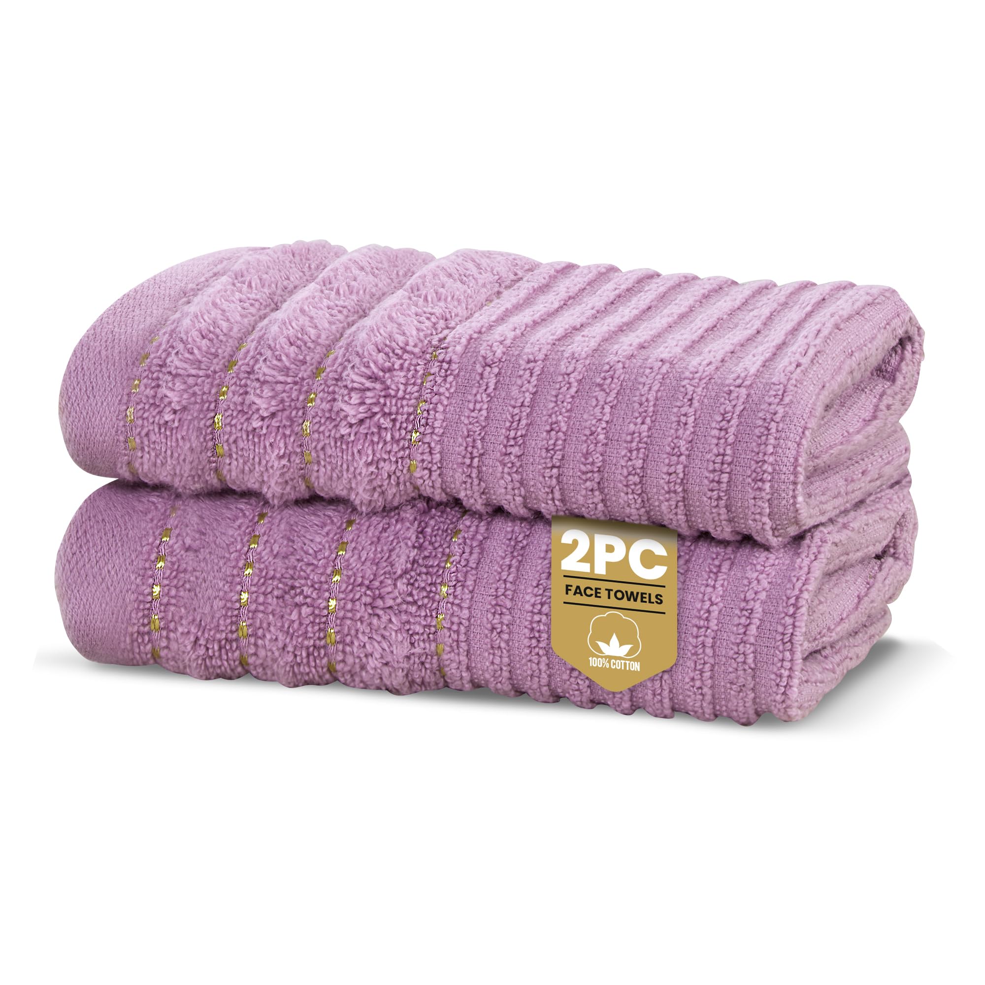 Rapport Home Linear Face Towels 2-Pack | Luxurious 100% Cotton 500gsm Soft Absorbent Face Cloths | Oeko-Tex Certified Bathroom Hand Towels | Lavendar Pink (30x30cm)