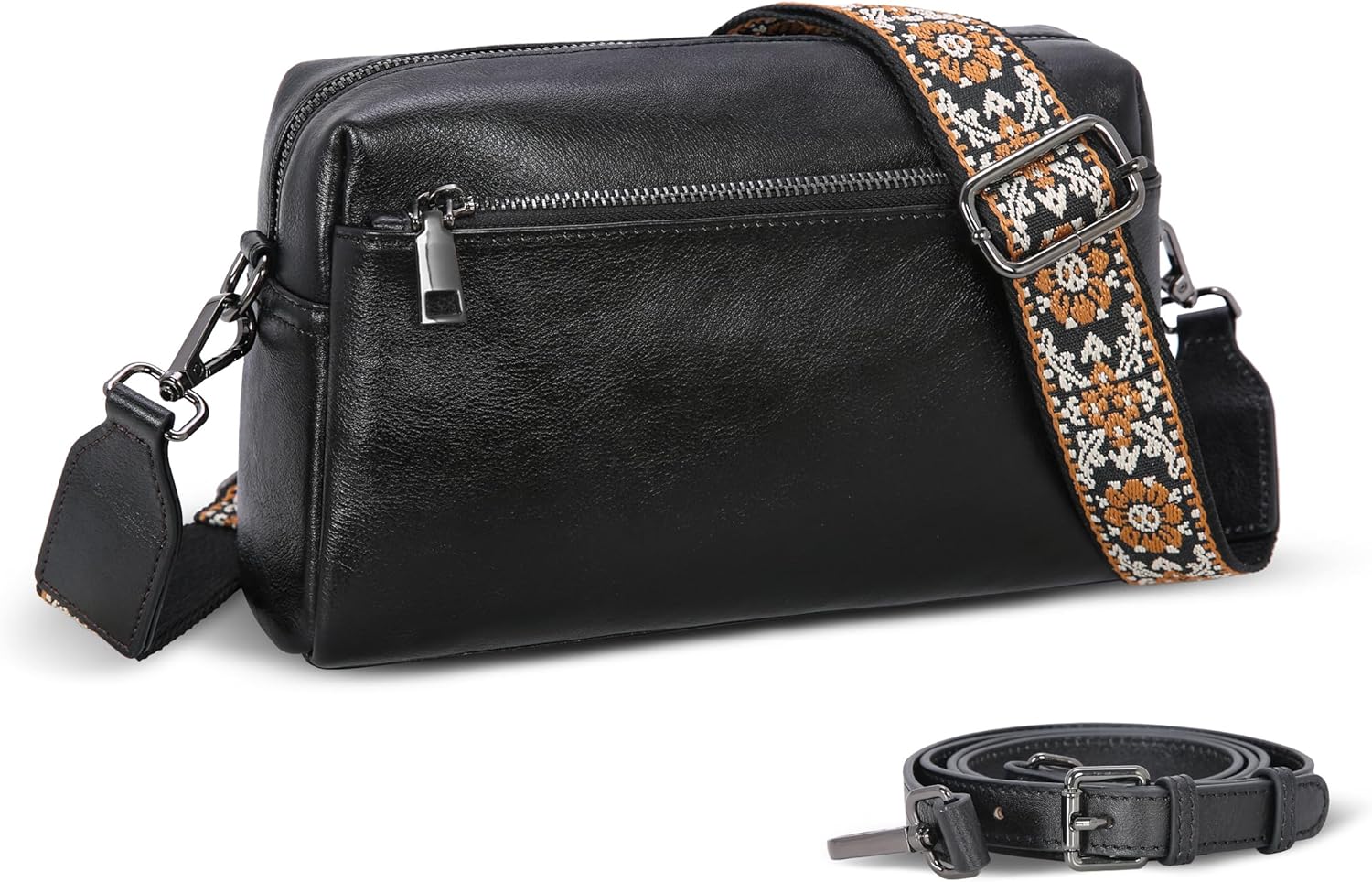 HESHE Leather Crossbody Purses for Women Vintage Shoulder Bag with Multi Compartments Small Hobo Purse for Everyday